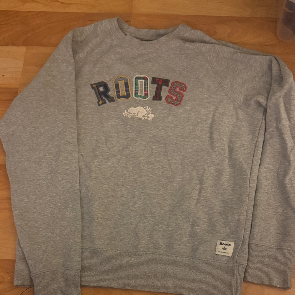 Roots Multicolor Logo Gray Crewneck Sweater